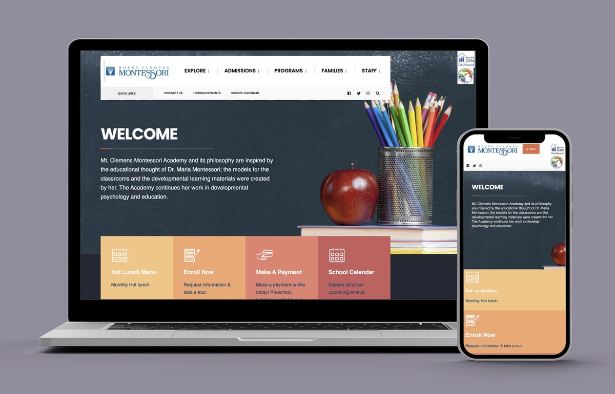 Mt. Clemens Montessori — website designed and built by 360 Design Partners
